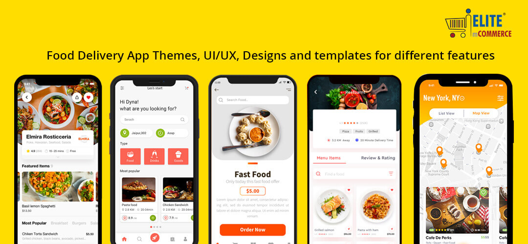 Food Delivery App Themes, UI/UX, Designs and templates for different features