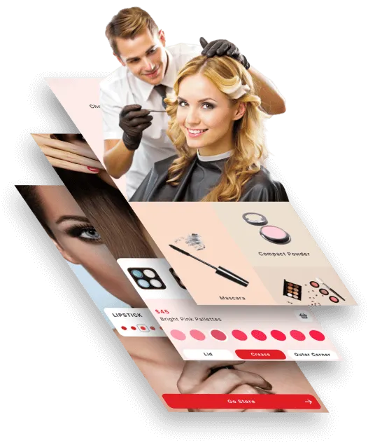 Elite Salon App interface showing appointment booking